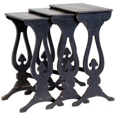 Antique Regency Period Chinoiserie Nesting Tables Black Three Chinese Influence, 1820