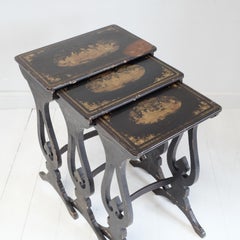 Regency Period Chinoiserie Nesting Tables Black Three Chinese Influence, 1820
