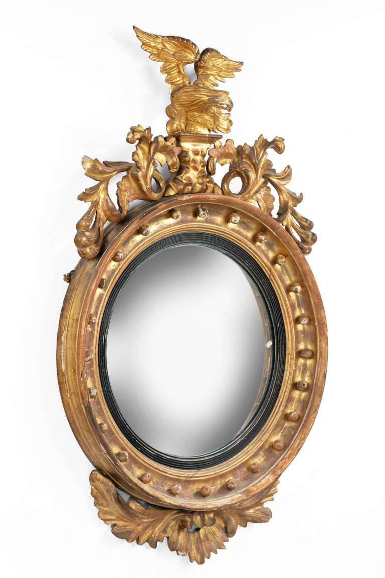 English Regency Period Convex Circular Mirror For Sale