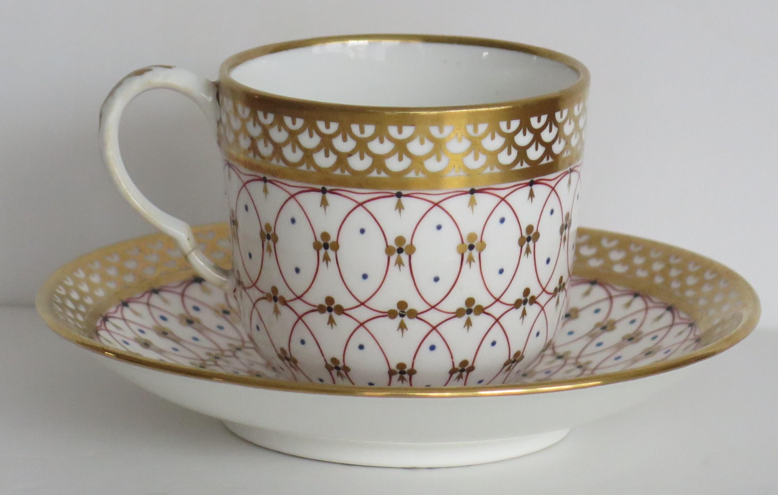 British Regency Period Derby Cup and Saucer Duo Hand Painted, Circa 1830 For Sale