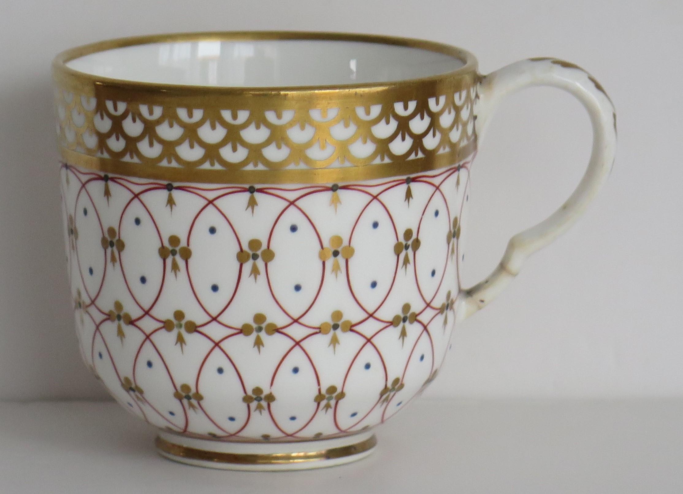 Dúo de taza y platillo Derby del periodo de la Regencia, pintados a mano, circa 1830 siglo XIX en venta