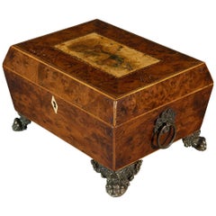 Regency Period Early 19th Century Burr Yew Painted Sewing Casket