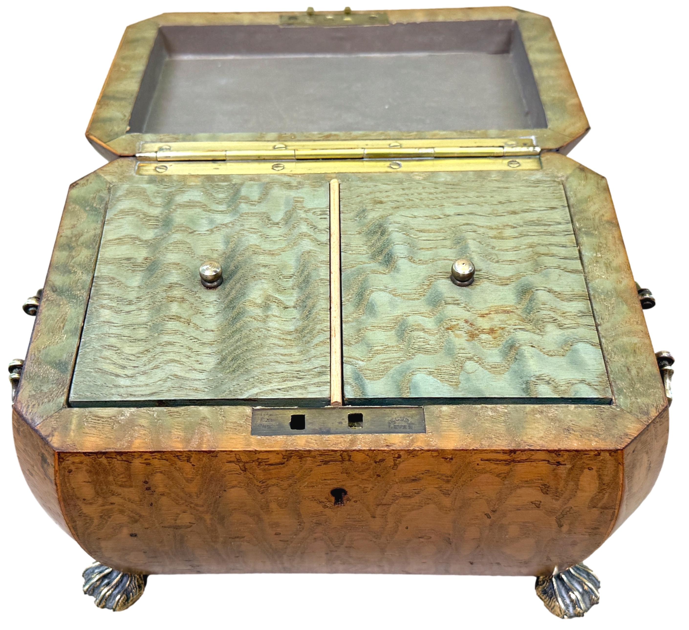 English Regency Period Elm Curved Bombe Tea Caddy For Sale
