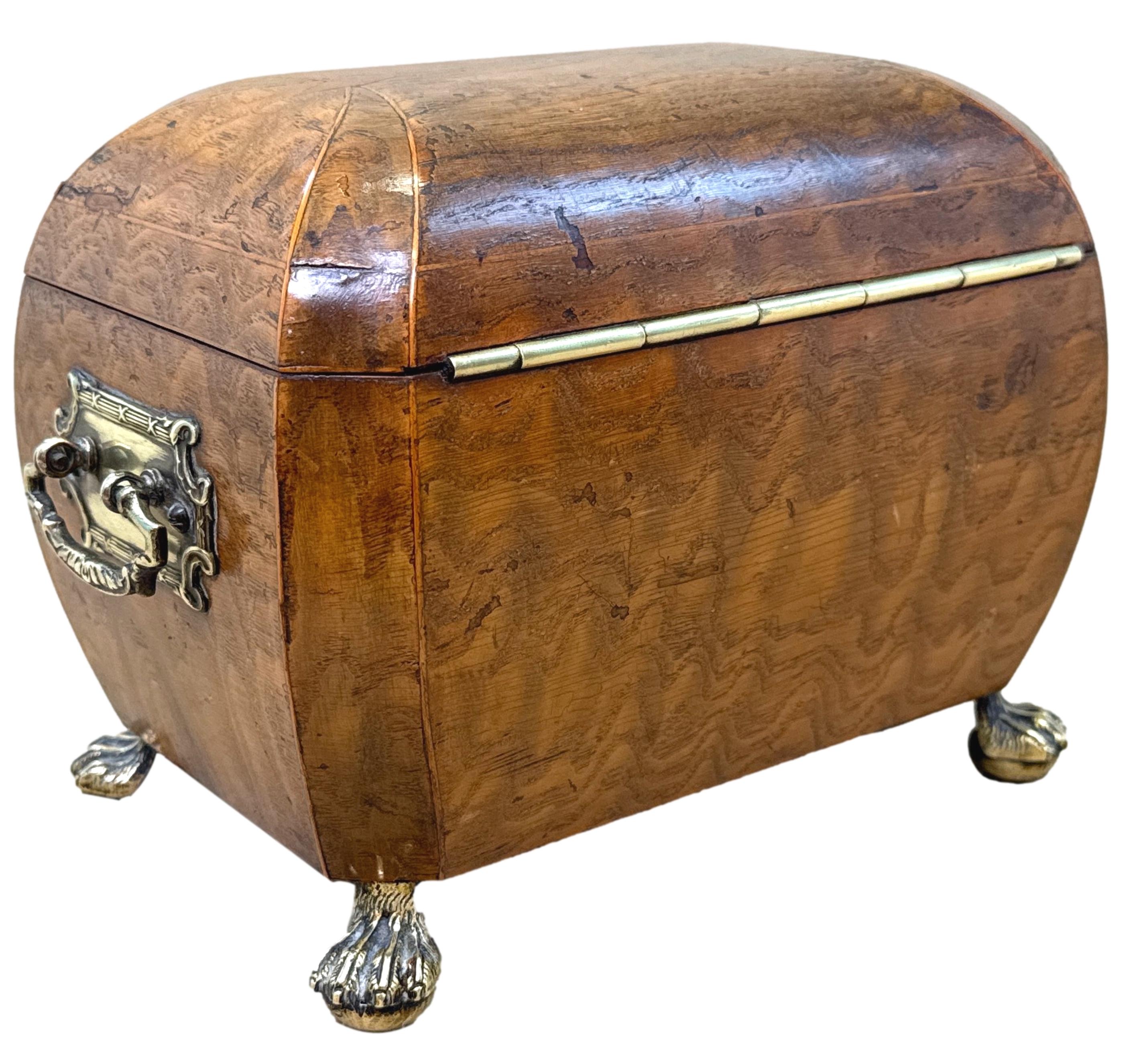Regency Period Elm Curved Bombe Tea Caddy For Sale 4