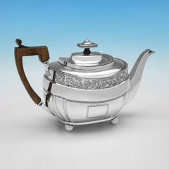 Regency Period Engraved Antique Sterling Silver Teapot - London 1812