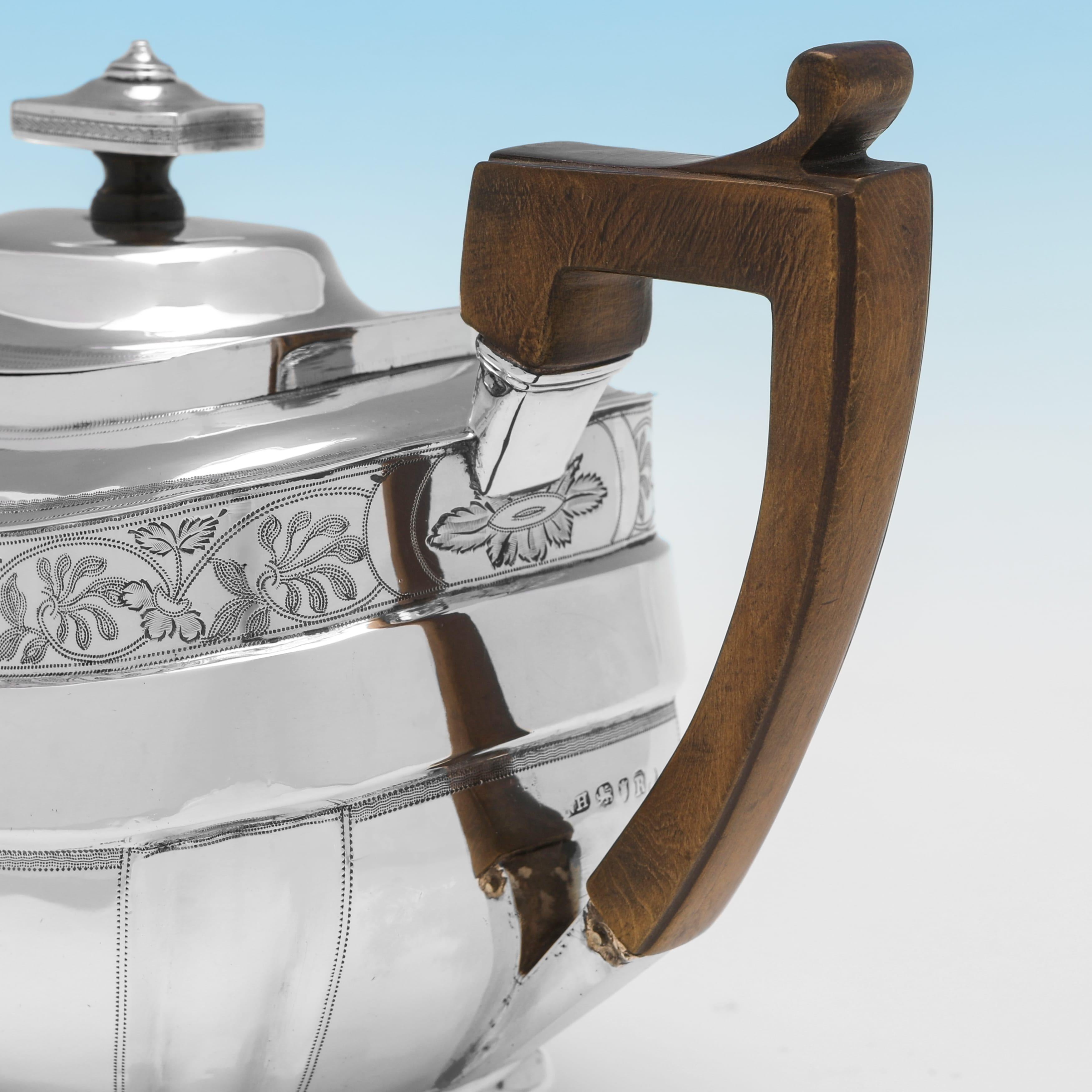 Early 19th Century Regency Period Engraved Antique Sterling Silver Teapot - London 1812