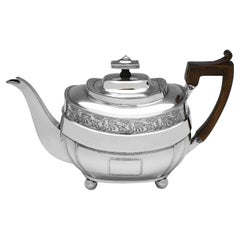 Regency Period Engraved Antique Sterling Silver Teapot - London 1812
