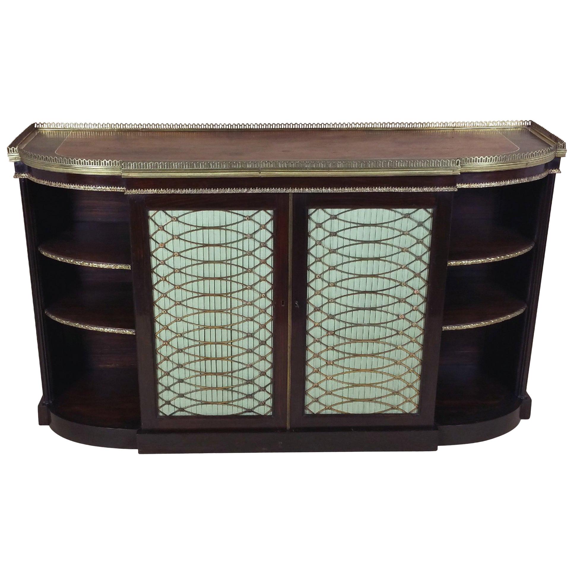 Regency Period Faux Rosewood Side Cabinet with Twin Brass Grill Doors For Sale