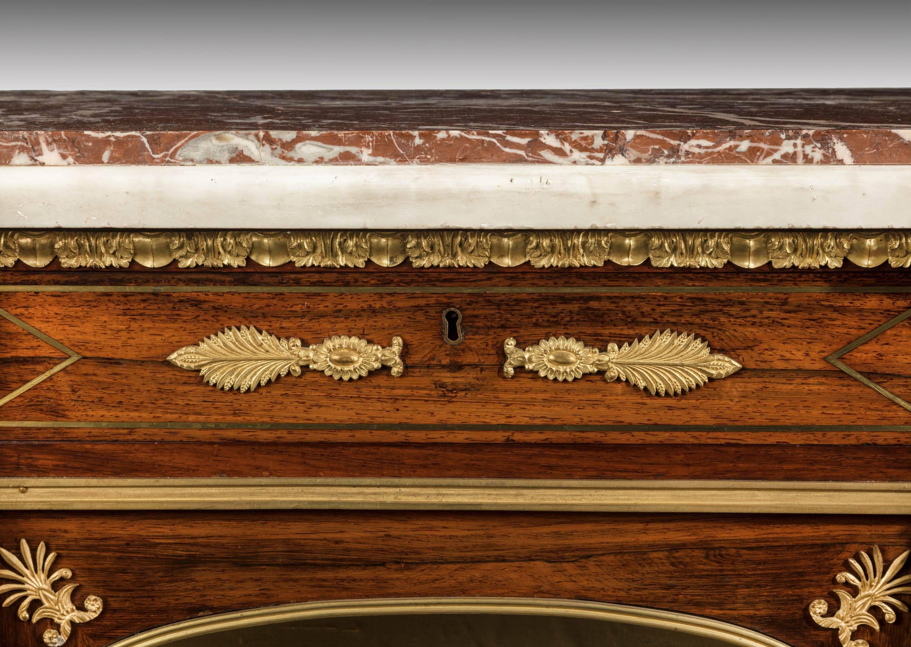 Wood Regency Period Goncalo Alves Side Cabinet of Slightly Inverted Breakfront Form