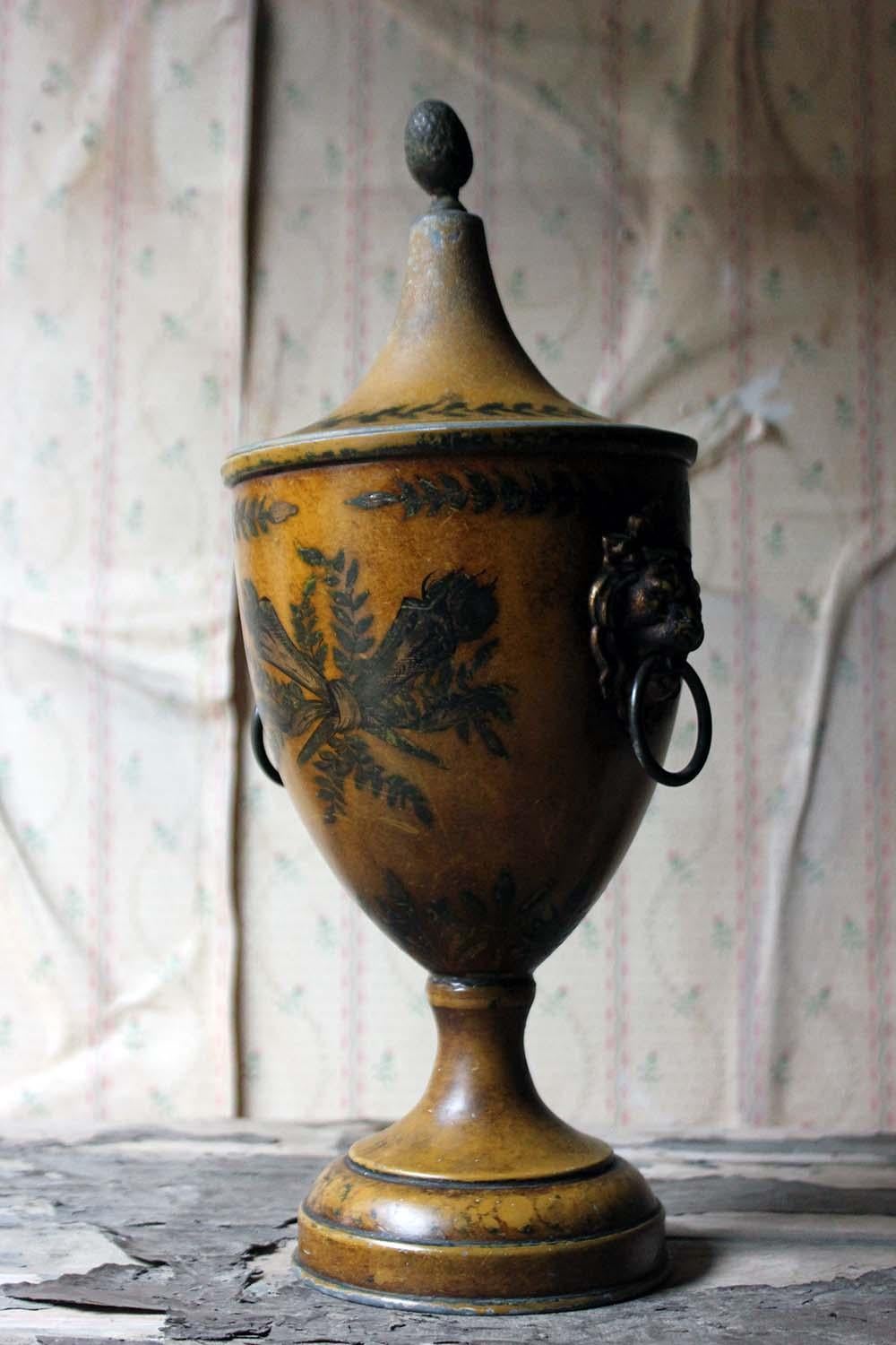 Regency Period Hand Painted Toleware Chestnut Urn and Cover, circa 1810-1820 6