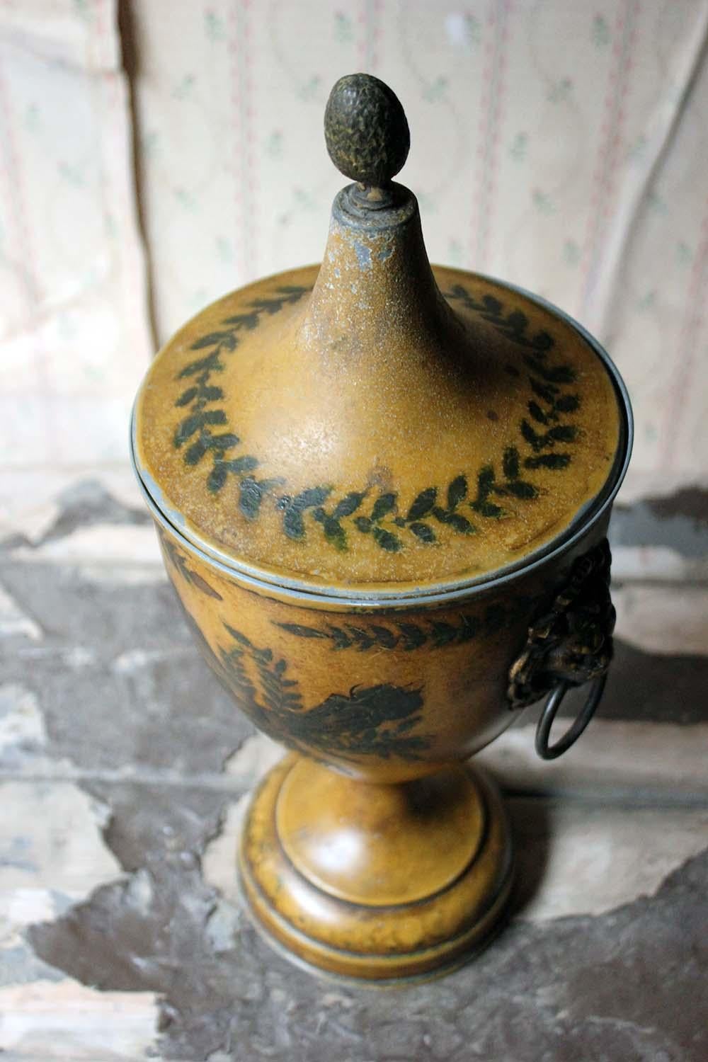Regency Period Hand Painted Toleware Chestnut Urn and Cover, circa 1810-1820 7