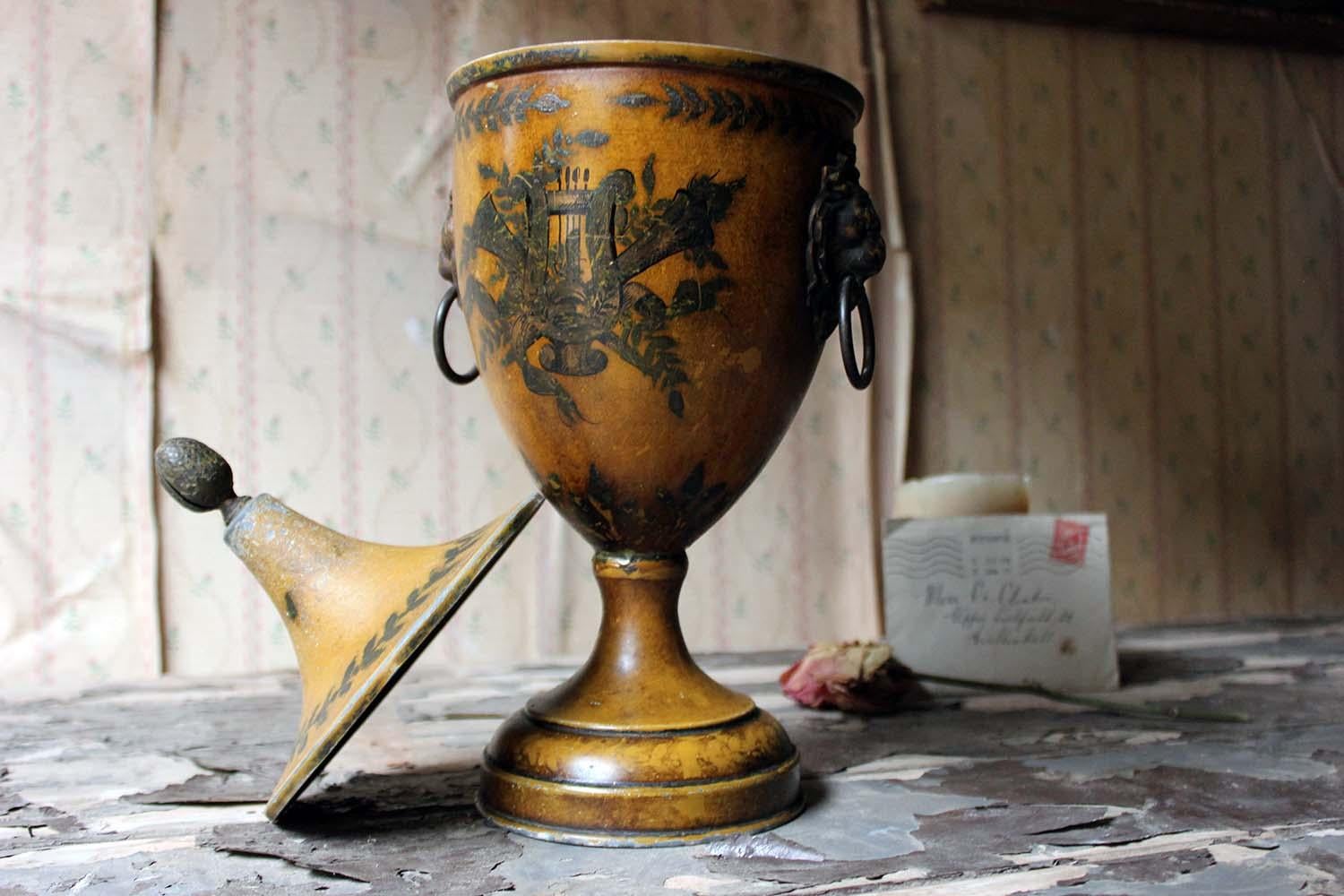 Regency Period Hand Painted Toleware Chestnut Urn and Cover, circa 1810-1820 9