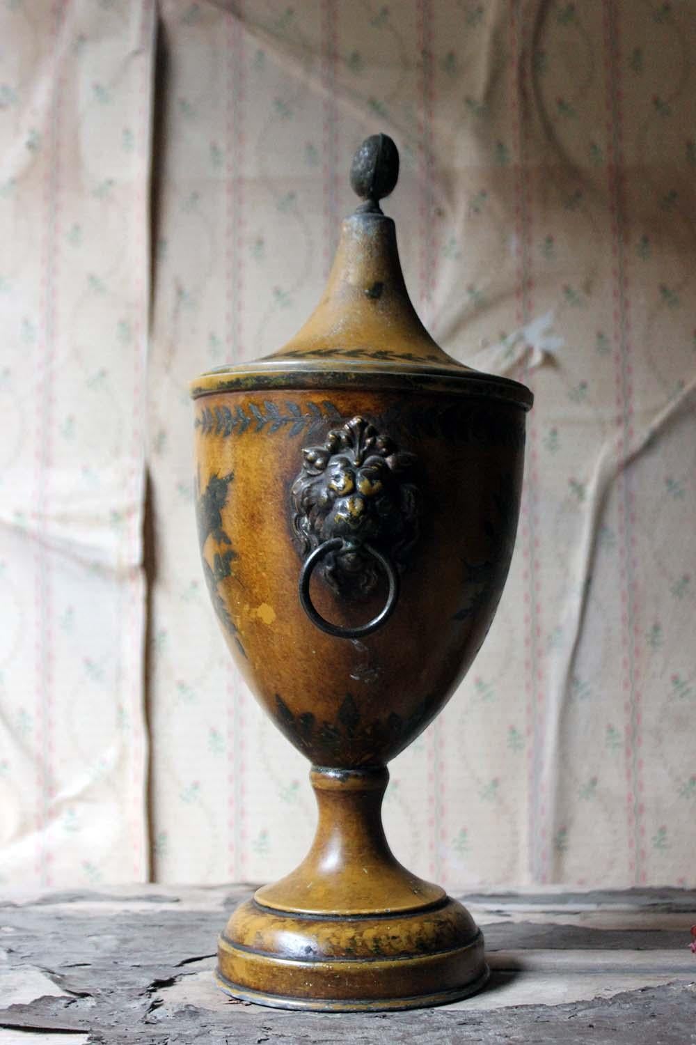 Regency Period Hand Painted Toleware Chestnut Urn and Cover, circa 1810-1820 1