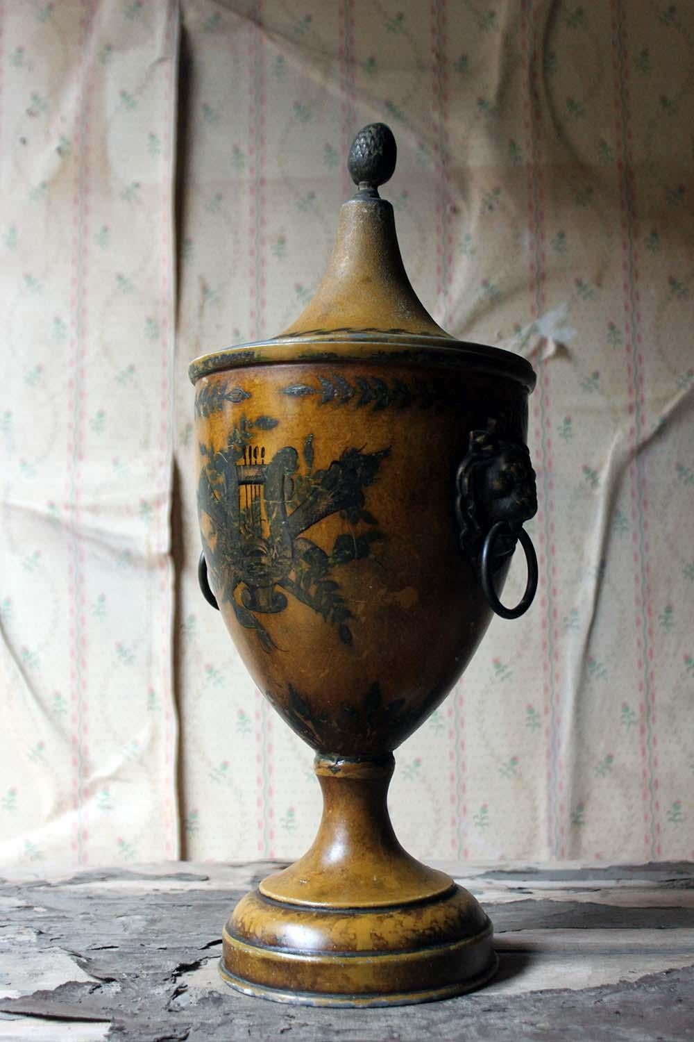 Regency Period Hand Painted Toleware Chestnut Urn and Cover, circa 1810-1820 2