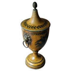 Antique Regency Period Hand Painted Toleware Chestnut Urn and Cover, circa 1810-1820