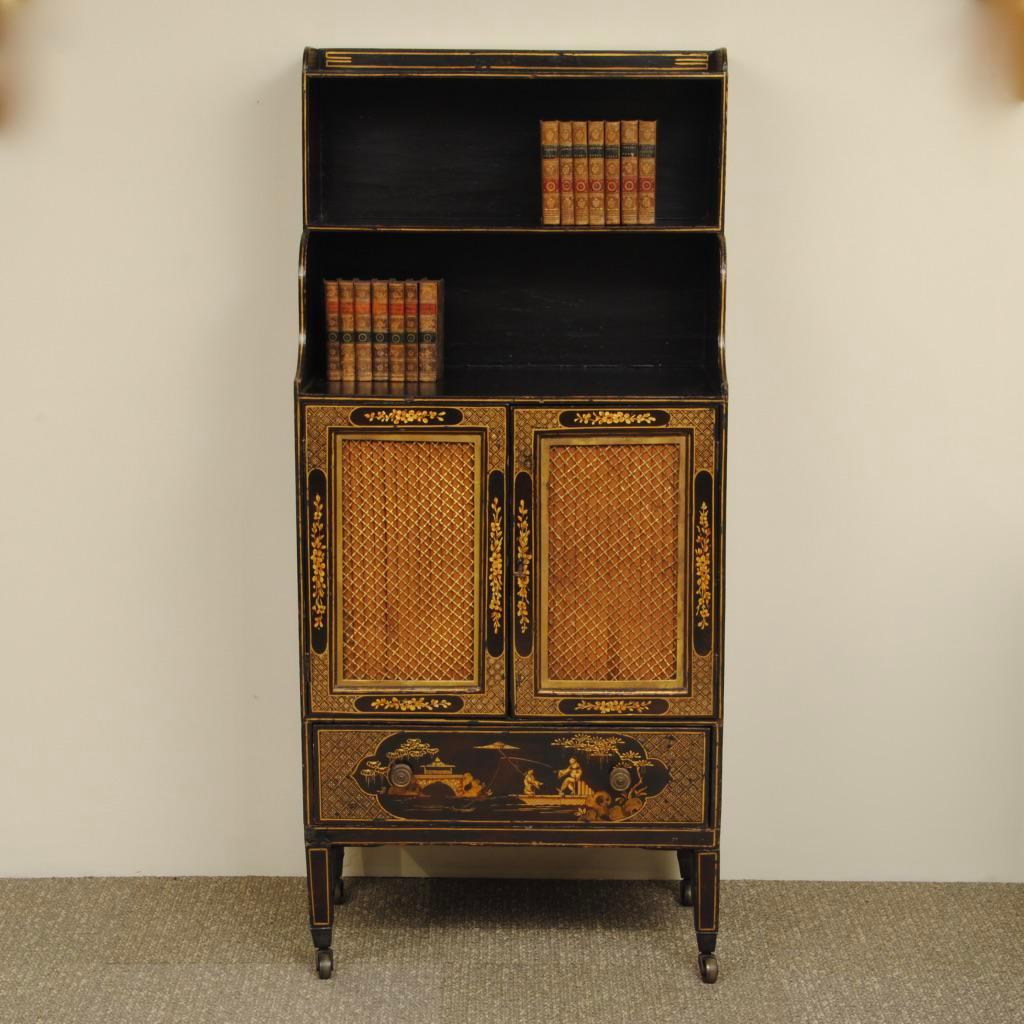 19th Century Regency Period Lacquered Bookcase with Open Shelves For Sale