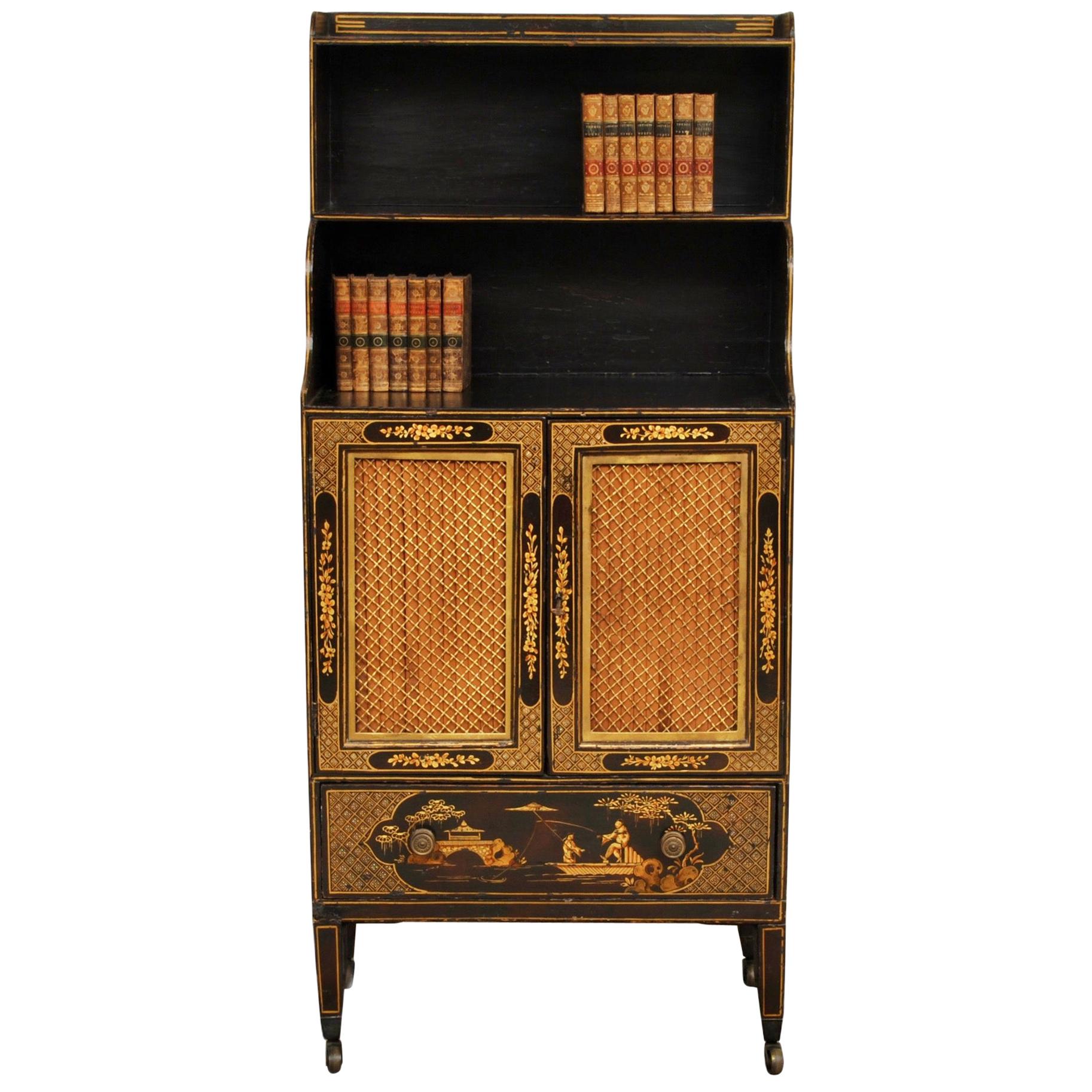Regency Period Lacquered Bookcase with Open Shelves For Sale