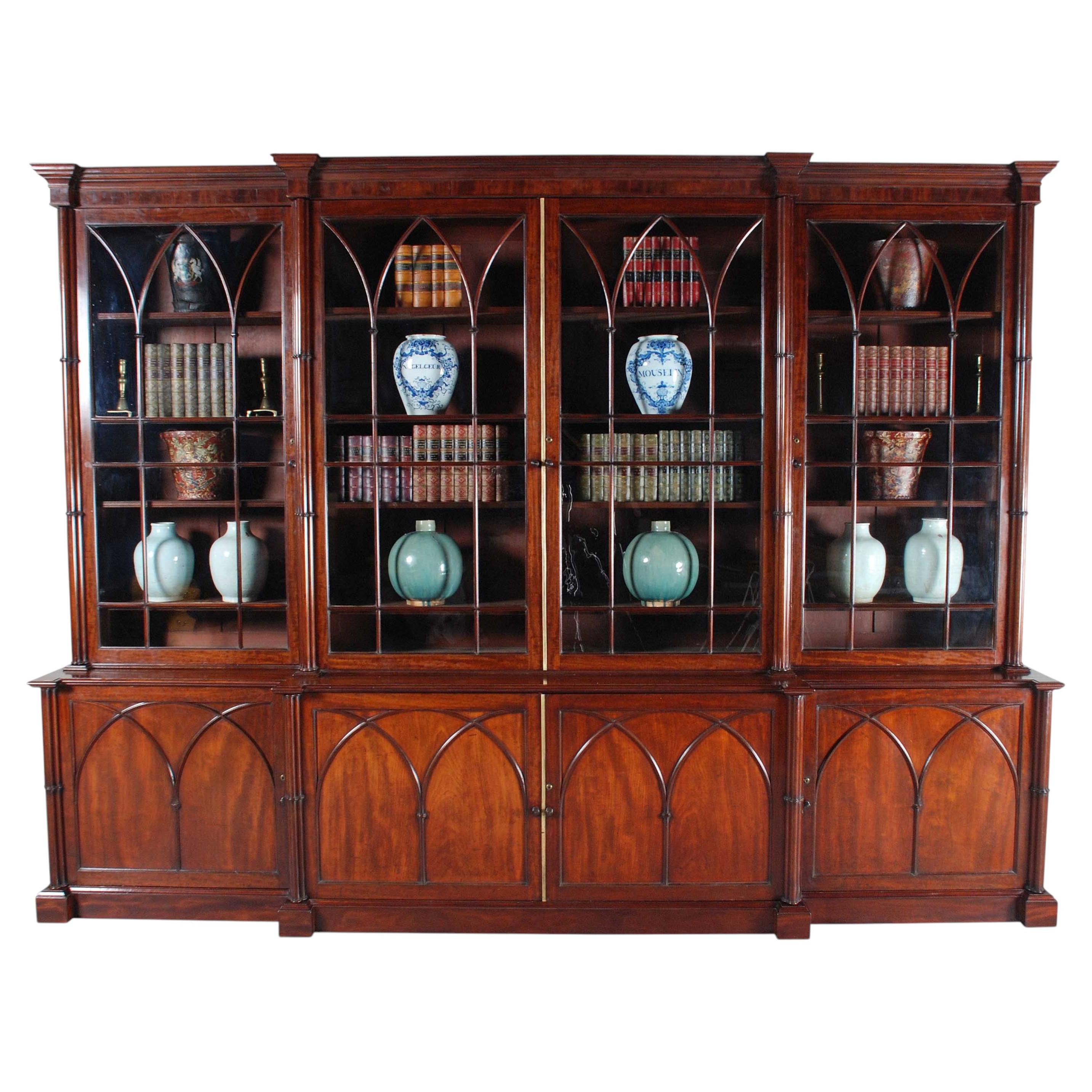 Regency Period Mahogany Bookcase - 12' long For Sale