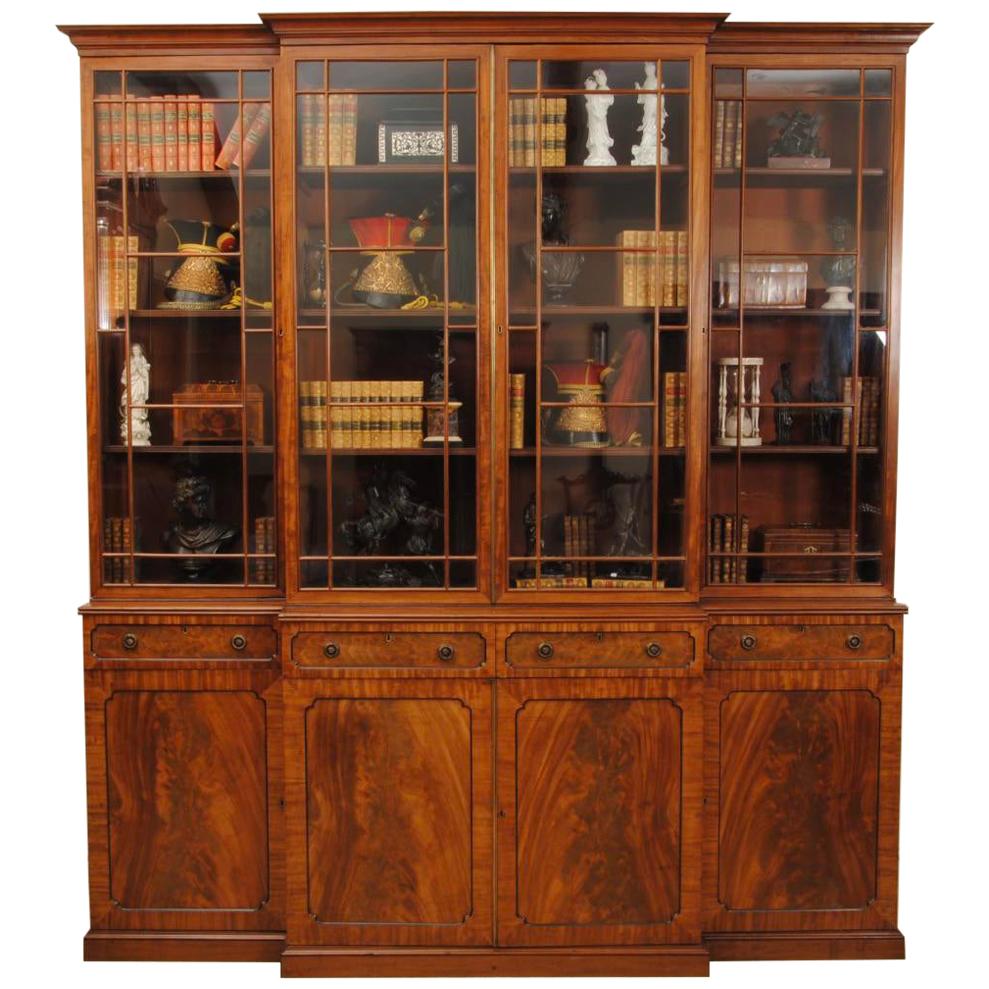 Regency Period Mahogany Breakfront Bookcase For Sale