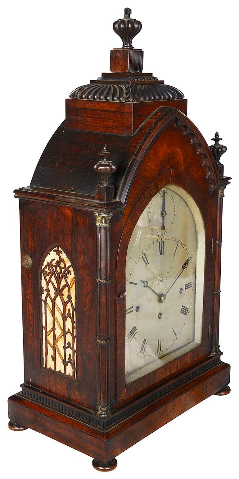 Gothic Revival Regency period Mahogany Gothic mantel clock. For Sale