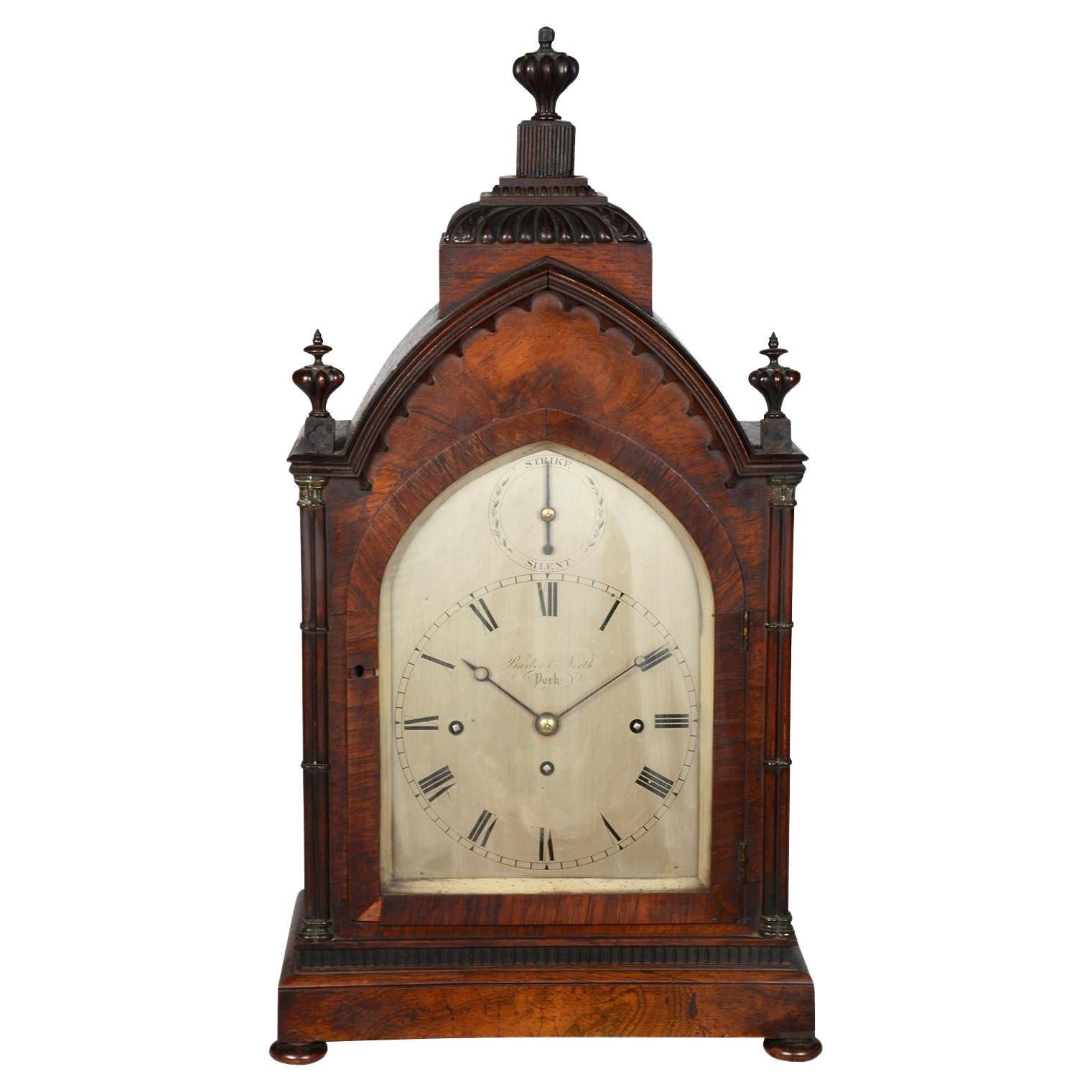 Regency period Mahogany Gothic mantel clock. For Sale