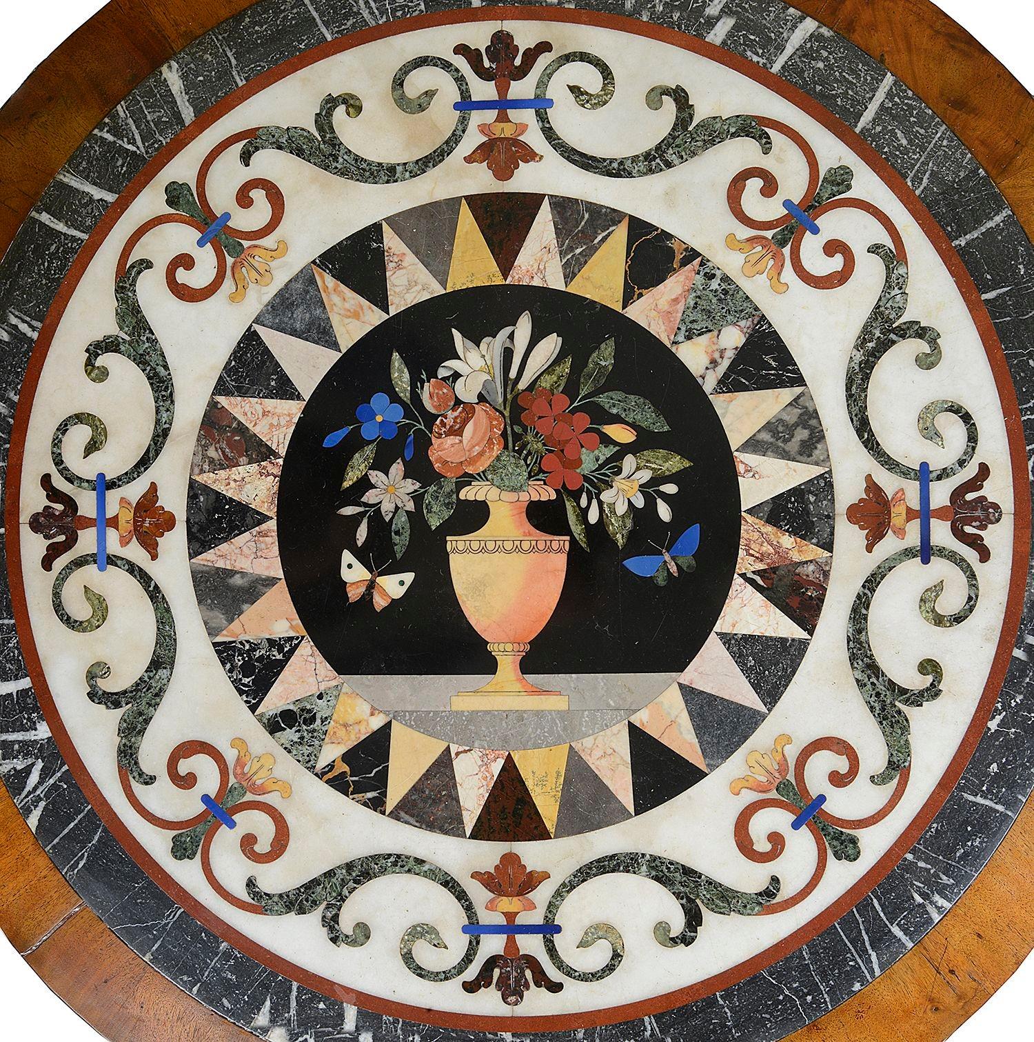 Inlay Regency period Maltese specimen marble top centre table. For Sale