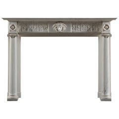 Regency Period, Neoclassical Column Fireplace in White Statuary Marble