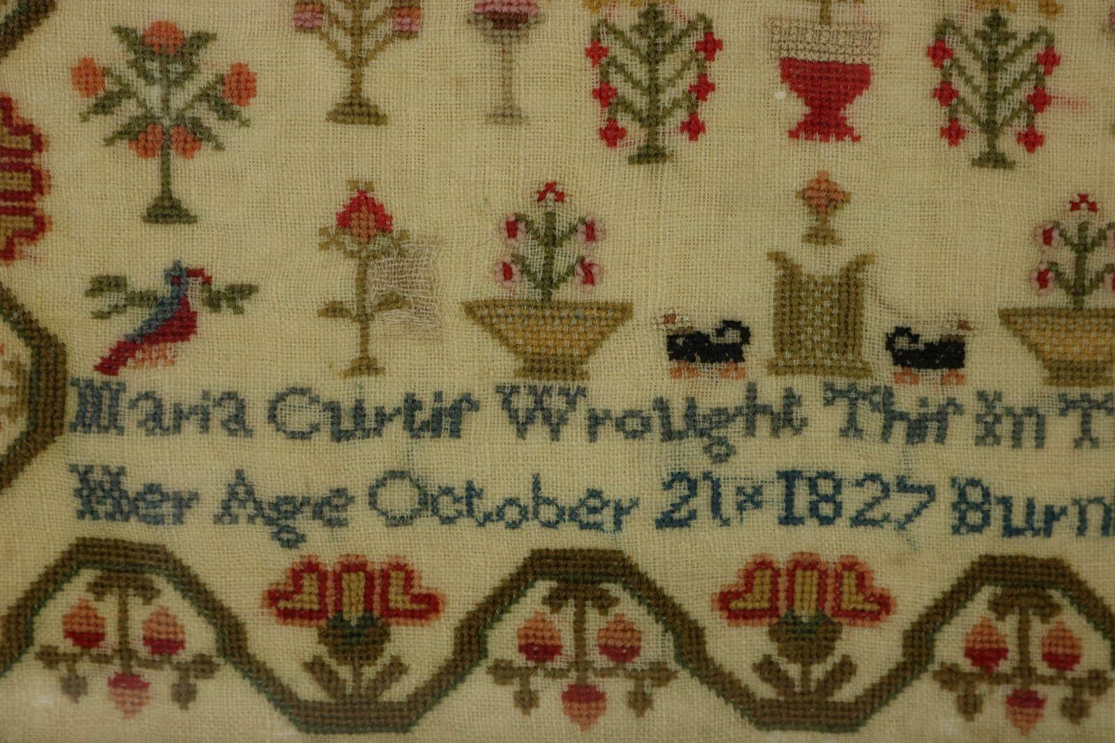 Early 19th Century Regency Period Norfolk Sampler, 1827, by Maria Curtis