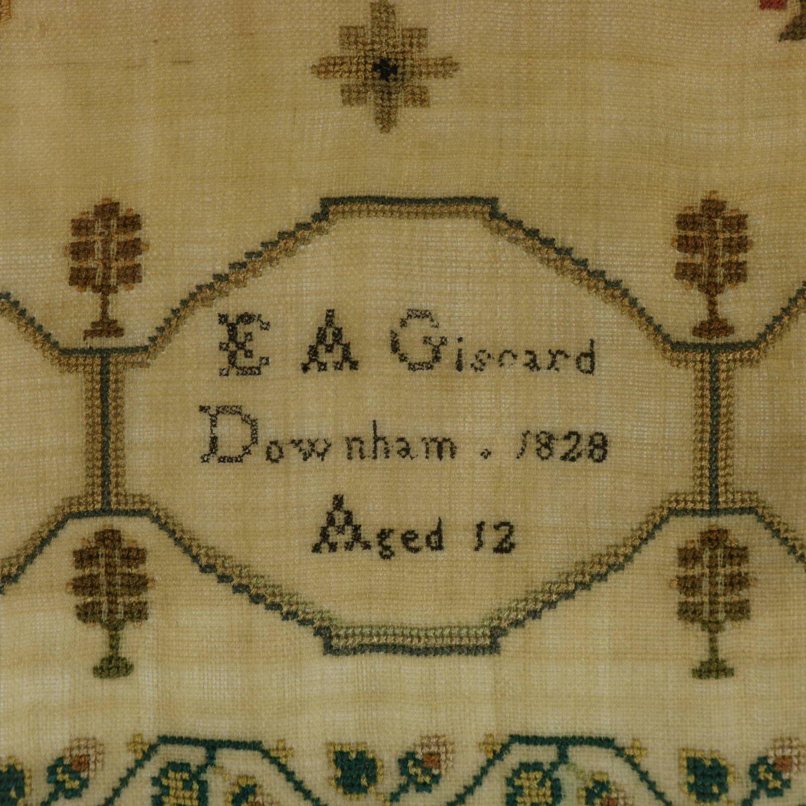 Sampler de Norfolk de l'époque de la Régence, 1828, par E A Giscard âgé de 12 ans en vente 1