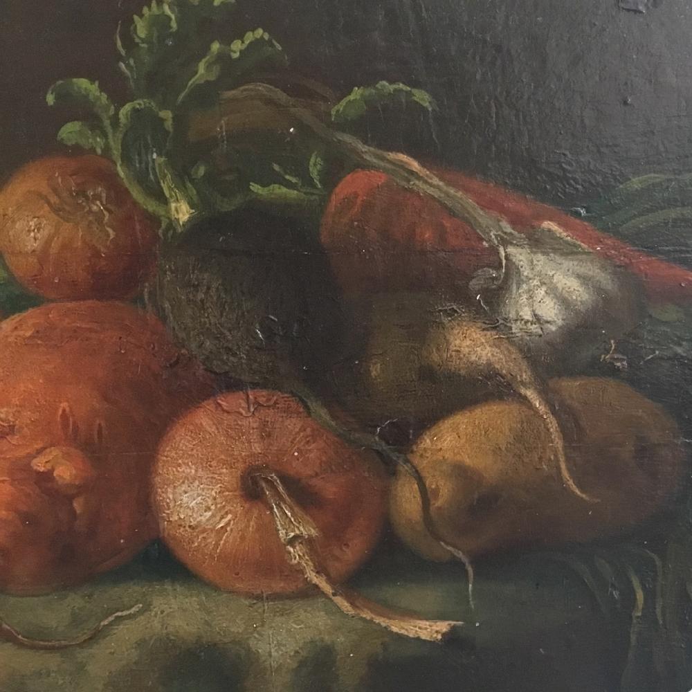 Painted Regency Period Oil on Panel Still Life of Vegetables