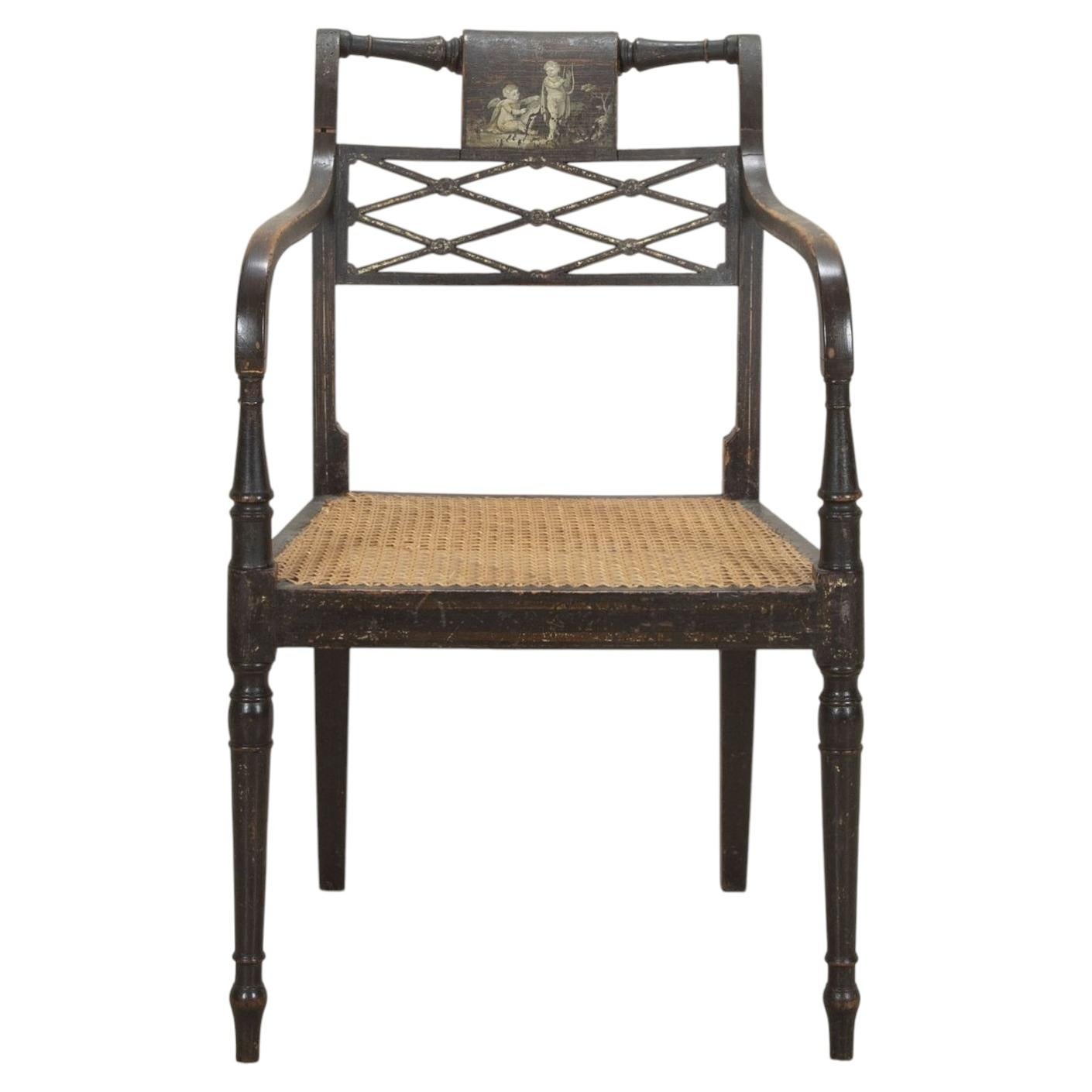 Fauteuil à accoudoirs ouverts de l'époque Régence, avec sa peinture d'origine
