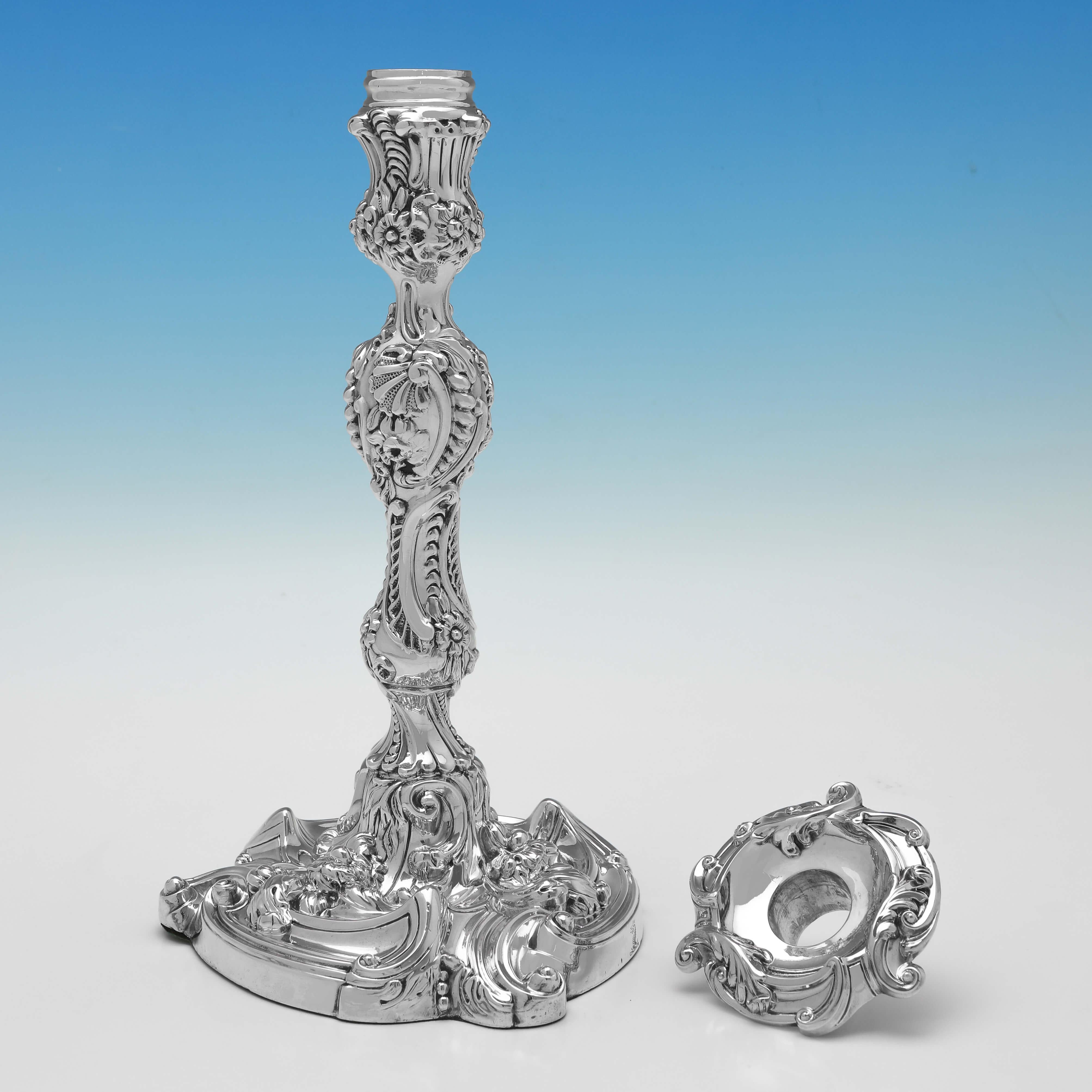 English Regency Period Ornate Pair of Sterling Silver Candlesticks - Sheffield 1816 For Sale