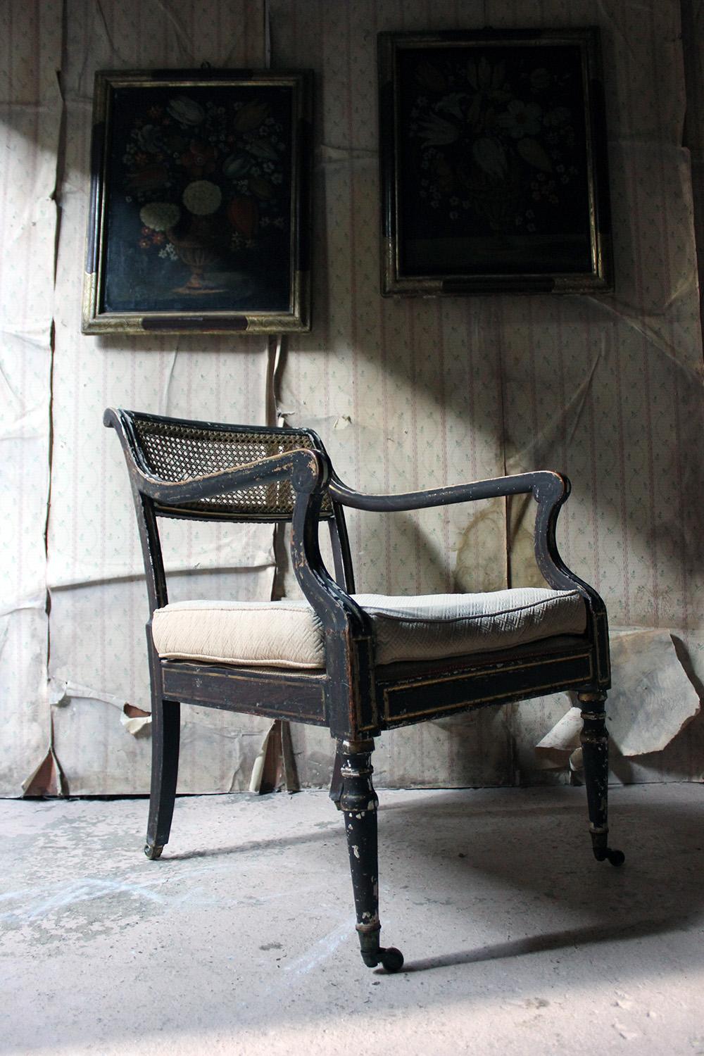 Regency Period Parcel-Gilt and Painted Open Armchair, circa 1820 6