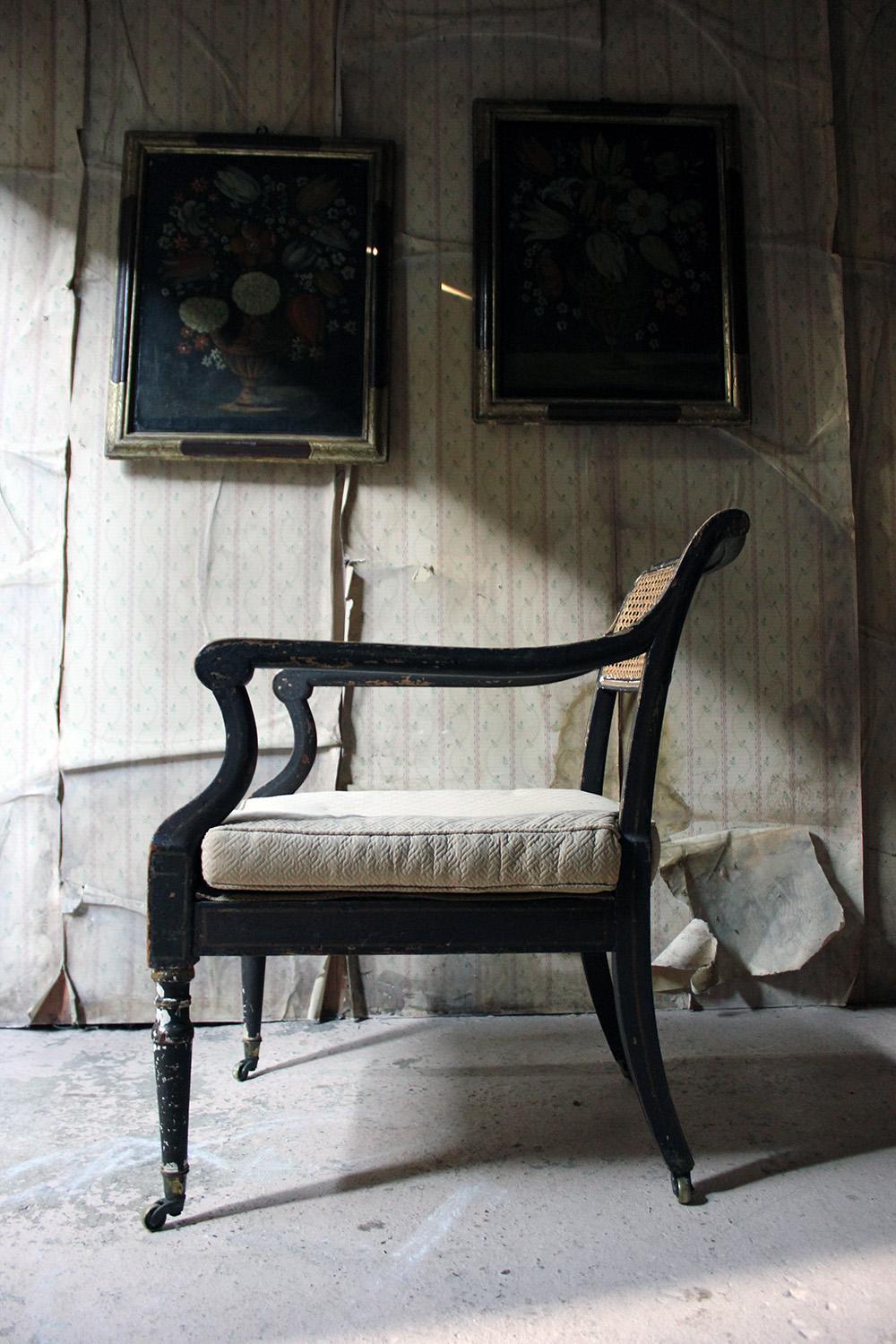 Regency Period Parcel-Gilt and Painted Open Armchair, circa 1820 10