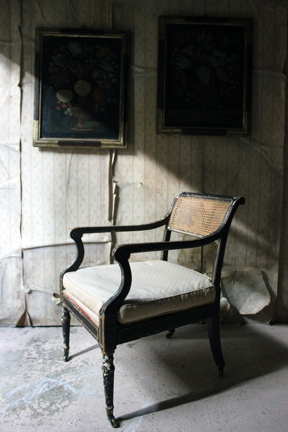 Regency Period Parcel-Gilt and Painted Open Armchair, circa 1820 11