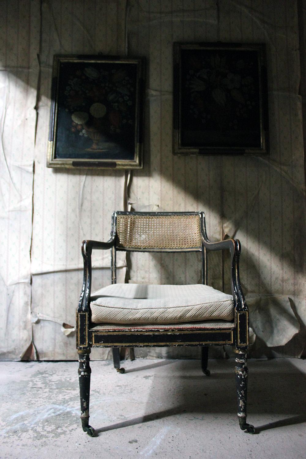 Regency Period Parcel-Gilt and Painted Open Armchair, circa 1820 13