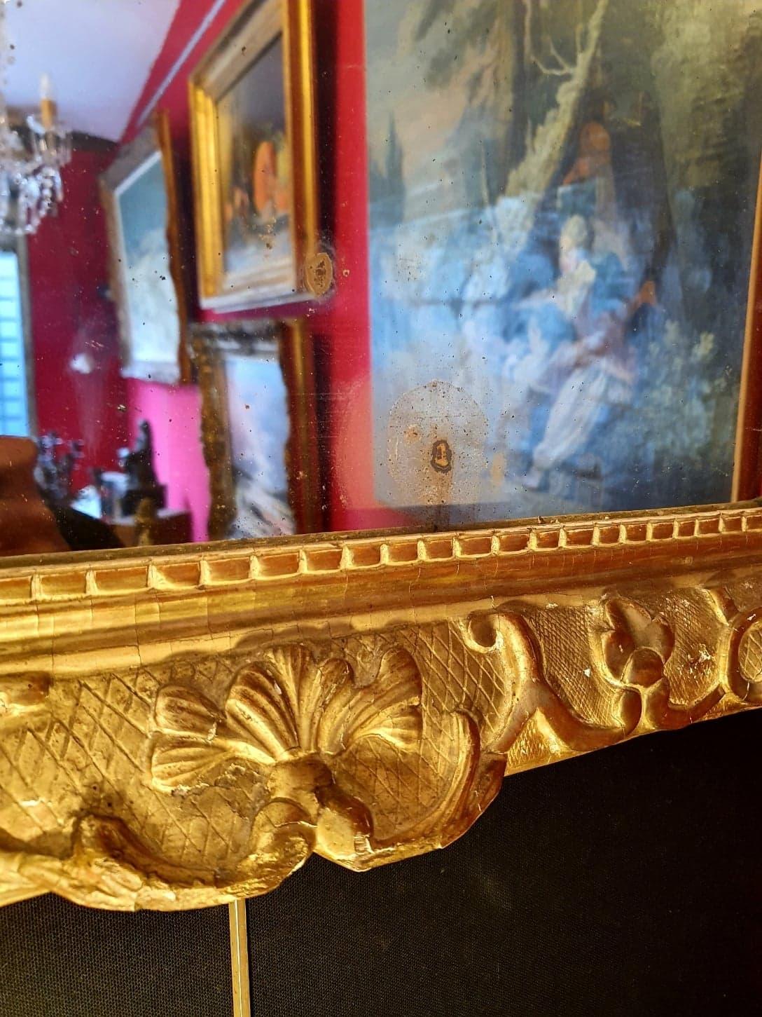 Regency Period Pediment Mirror, Floral Decorations, Golden Carved Wood, 18th For Sale 2