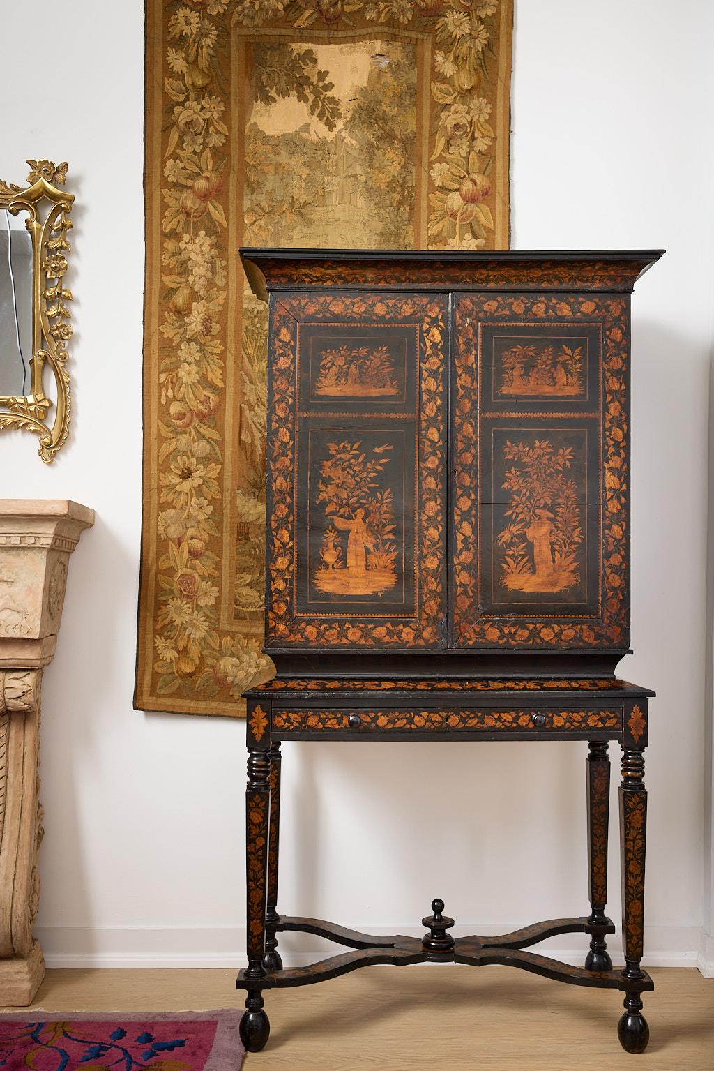 British Rare Regency  Penwork Collectors Cabinet on Stand, Chinoiserie For Sale