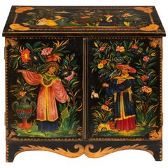 Regency Period Polychrome Penwork Chinoiserie Table Cabinet