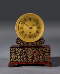 Regency Period Red Tortoiseshell and Brass Inlaid Boulle Mantel Clock