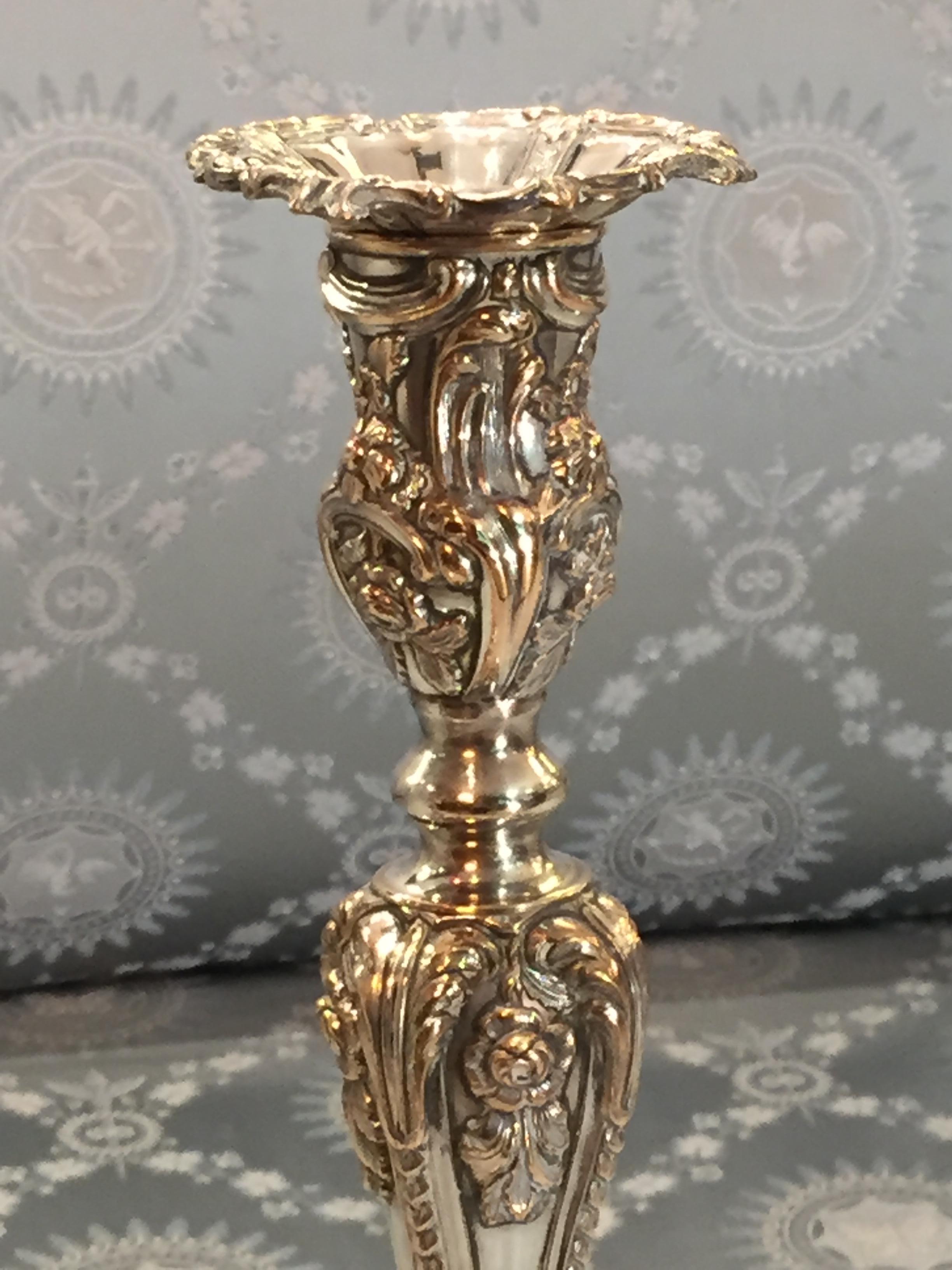 Plated Regency Period Rococo Revival Sheffield Plate Candlesticks by T and J Creswick For Sale