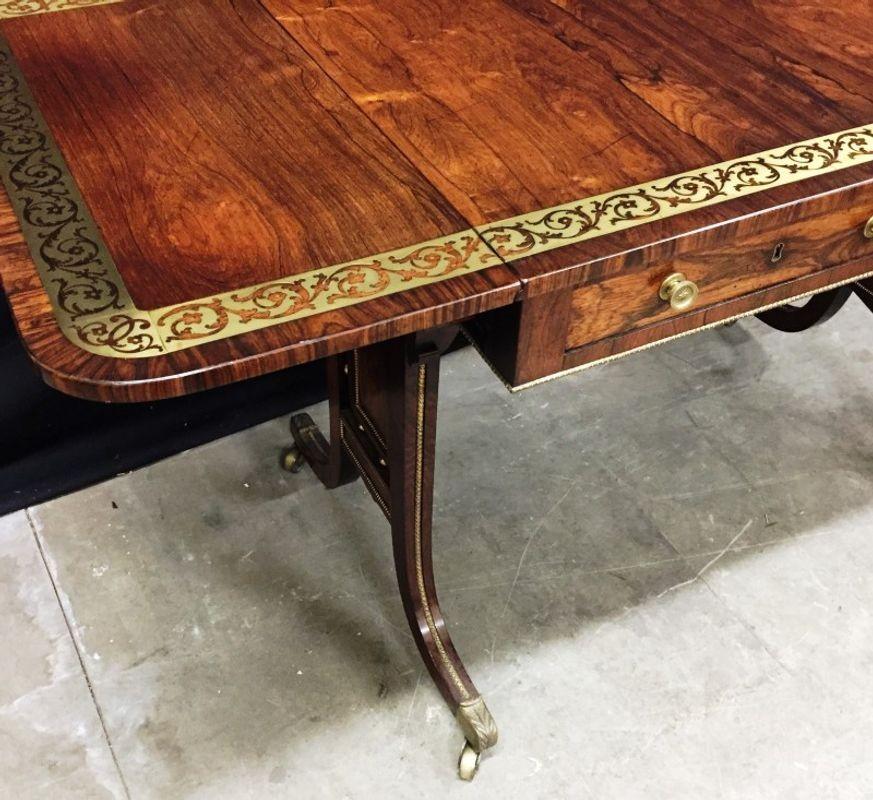 English Regency Period Brass Inlaid Sofa Table For Sale