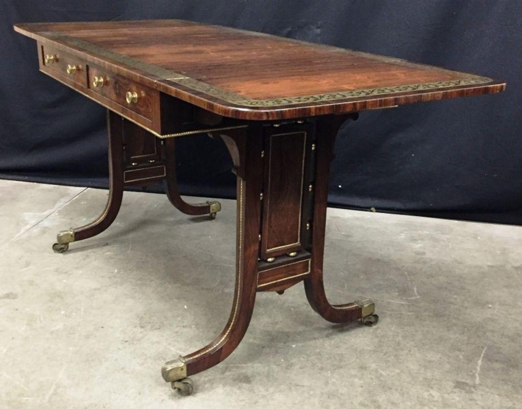 Veneer Regency Period Brass Inlaid Sofa Table For Sale