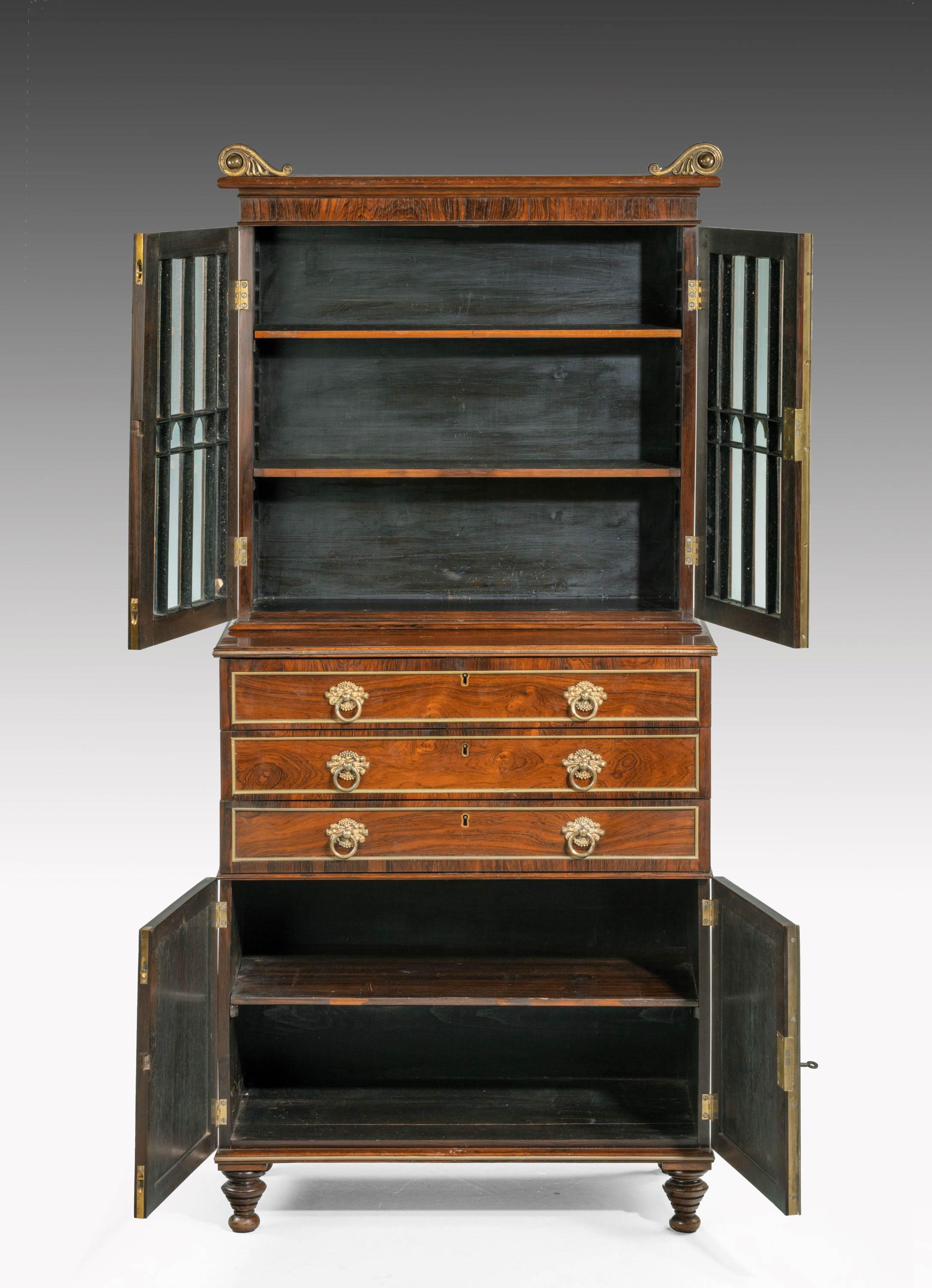 English Regency Period Rosewood Three Drawer Bookcase