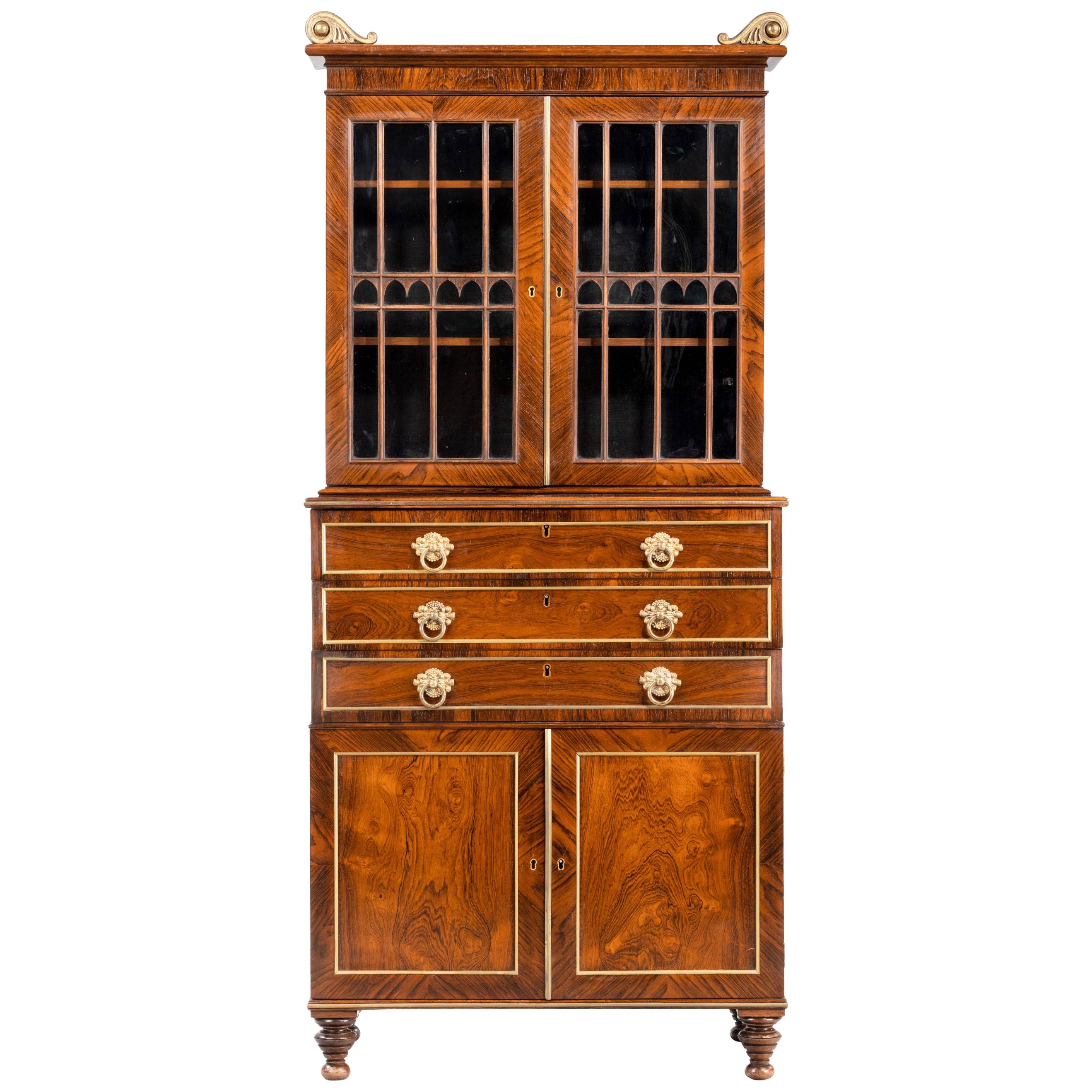 Regency Period Rosewood Three Drawer Bookcase