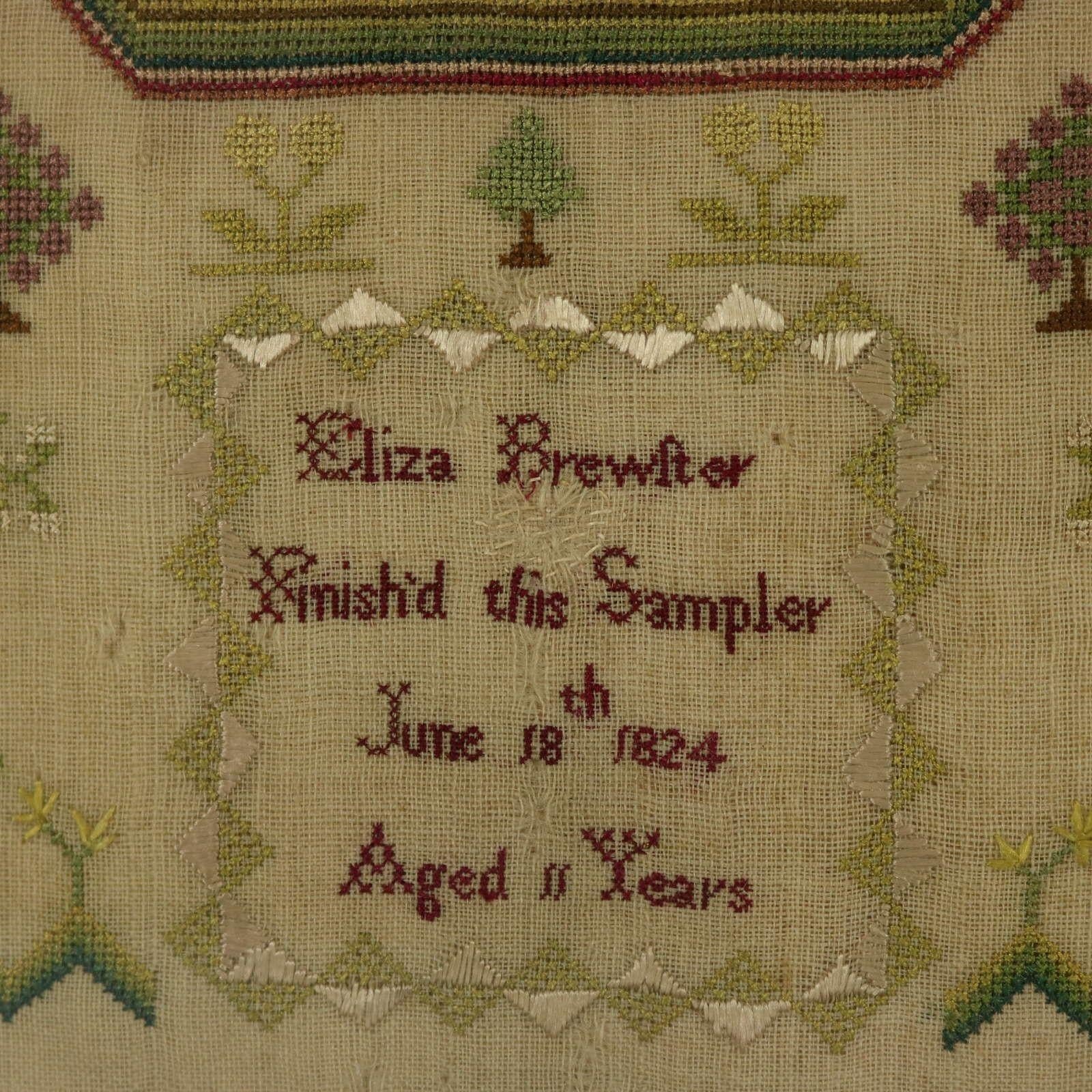 Linen Regency Period Sampler, 1824, by Eliza Brewster For Sale