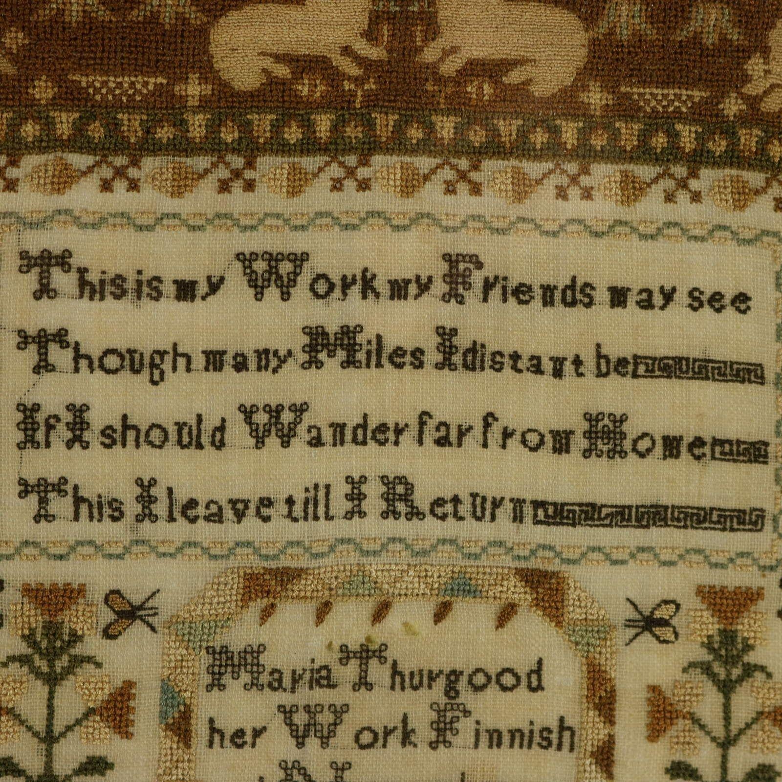 Regency Period Sampler, 1827, by Maria Thurgood (Seide) im Angebot