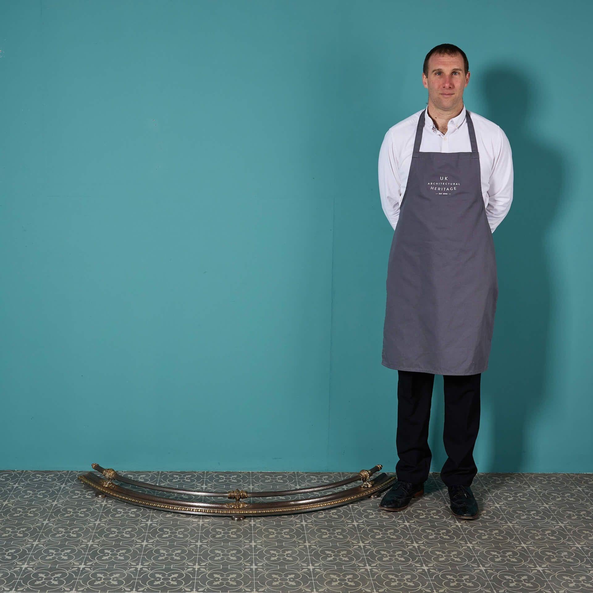 Un imponente parafuoco a serpentina in acciaio lucido di epoca Regency.

Grazie alla sua raffinata lavorazione, questo parafuoco antico in ferro mostra un aspetto elegante e sagomato con un'elegante barra nella parte superiore con decorazioni e