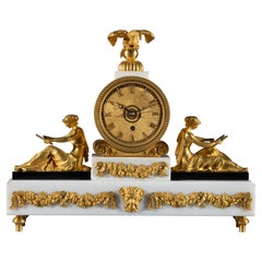 Regency Period White Marble and Gilt Bronze Mantel Timepiece the Superb English