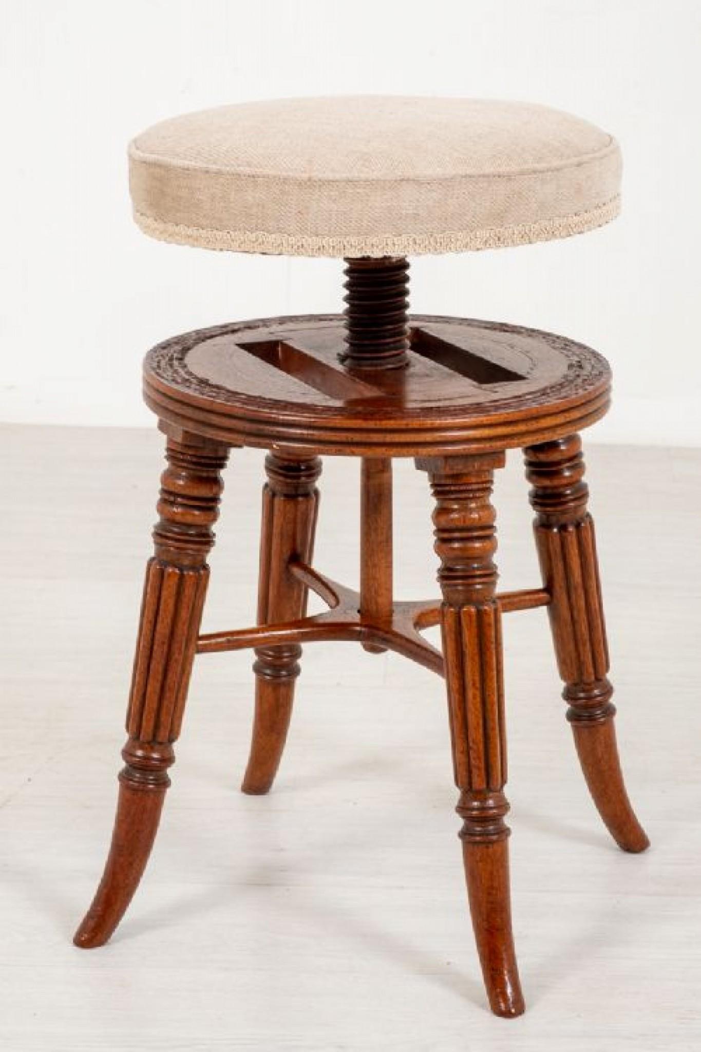 Regency Piano Stool, Antique Mahogany Seat In Good Condition In Potters Bar, GB